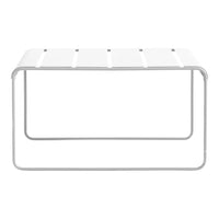 Sleek white metal coffee table with a minimalist design and subtle ribbed pattern on the top surface.