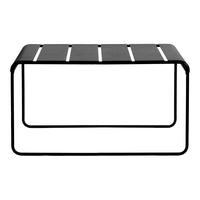 Black metal coffee table with striped pattern on the top. Smooth lines and modern design enhance any decor.