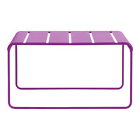 Vibrant purple metal coffee table with striped pattern for a modern, stylish look.