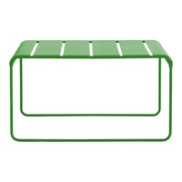 Green metal table with a sleek, modern design and striped pattern. Perfect for outdoor or indoor use.