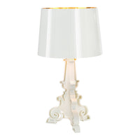 Elegant white lamp with a textured pleated shade and intricate gold interior detailing. Perfect for stylish decor.