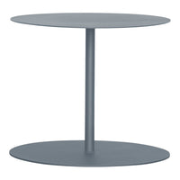 Gray round two-tier side table with a sleek, minimalist design and smooth matte finish. Perfect for modern decor.