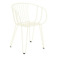 Cream-colored wire chair with a minimalistic design and open grid pattern. Perfect for modern decor.