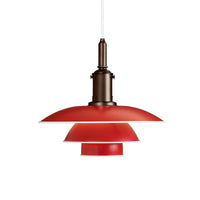 Red and brown layered pendant light with a sleek, modern design and glossy finish. Perfect for contemporary decor.