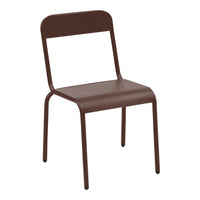 Brown metal chair with a simple, sleek design and smooth, matte finish. Ideal for modern spaces.
