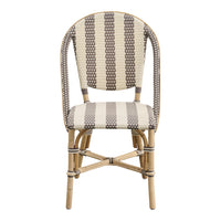 Striped chair featuring alternating cream and brown patterns, with a natural bamboo frame for a stylish look.