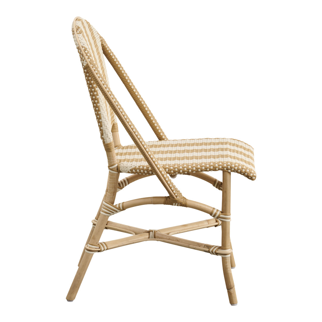 Striped beige and cream chair featuring textured polka dot pattern, perfect for stylish outdoor seating.