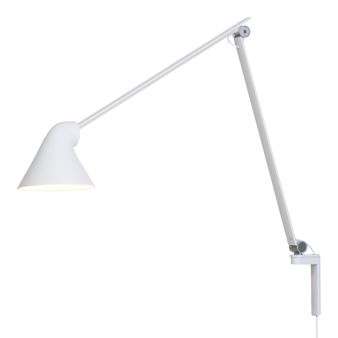 White adjustable lamp with a sleek, minimalist design and smooth finish, perfect for modern decor.
