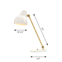 White and gold desk lamp with sleek lines and a modern aesthetic, perfect for stylish workspace decor.