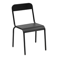 Black metal chair with a sleek, minimalist design and smooth surfaces, perfect for modern decor.