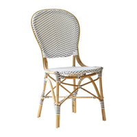 White and black patterned woven seat with bamboo frame, featuring a classic, elegant design. Perfect for any decor.