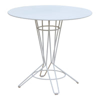 Round white tabletop with a geometric wire base in a sleek, modern design. Perfect for contemporary spaces.