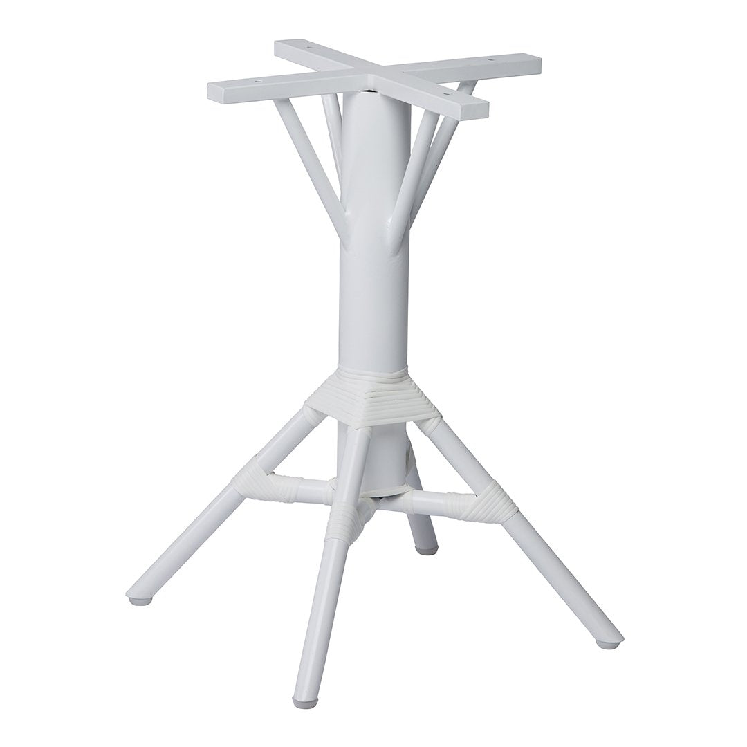 White geometric table base with a modern, minimalist design and unique cross-pattern legs. Ideal for contemporary decor.