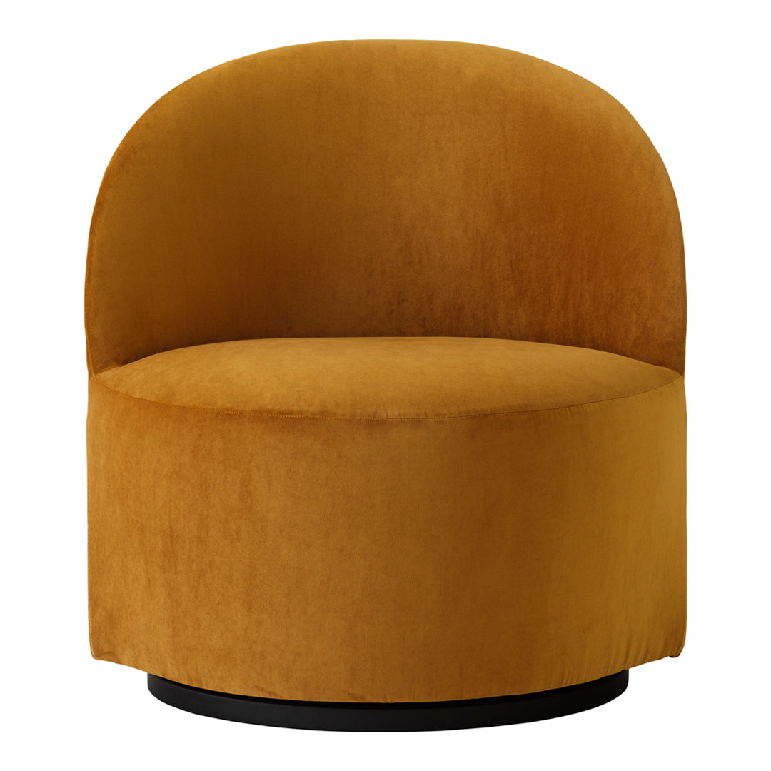 Gold velvet accent chair with a smooth texture and rounded design, perfect for modern decor.