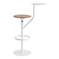 Modern white bar stool with a natural wood seat and a sleek, minimalist design. Ideal for contemporary decor.