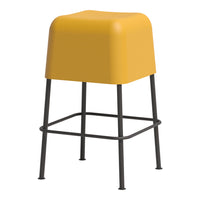 Yellow square stool with sleek black metal legs, perfect for modern decor. Ideal for kitchens or dining areas.