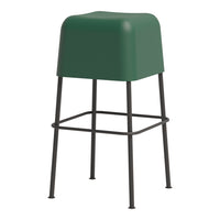Green molded stool with a sleek black metal frame, featuring a minimalist design and smooth, modern finish.