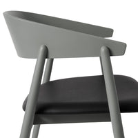 Gray chair with a sleek design, featuring a matte gray backrest and a smooth black seat.