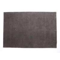 Dark gray rectangular rug featuring a modern, geometric pattern with textured lines. Perfect for contemporary decor.