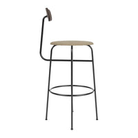 Modern black metal bar stool with a natural wood seat and minimalist design. Perfect for contemporary spaces.