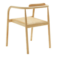 Natural wooden chair with a light beige finish and woven seat, featuring a simple, elegant design.