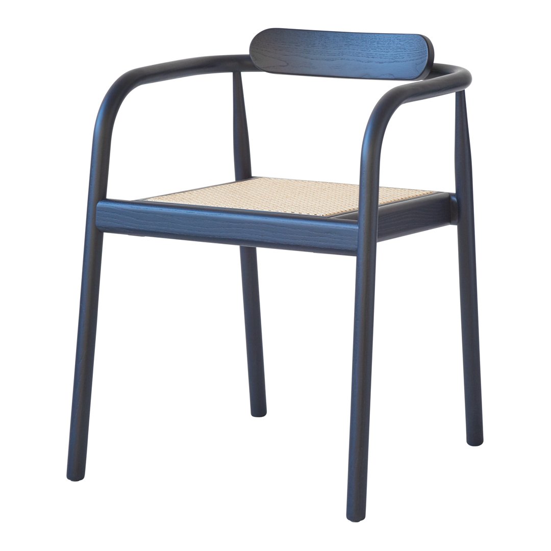 Black and natural woven seat chair with minimalist design and sleek lines. Perfect for modern decor.