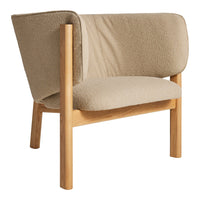 Beige textured upholstery with a smooth finish, complemented by natural wooden legs for a modern aesthetic.
