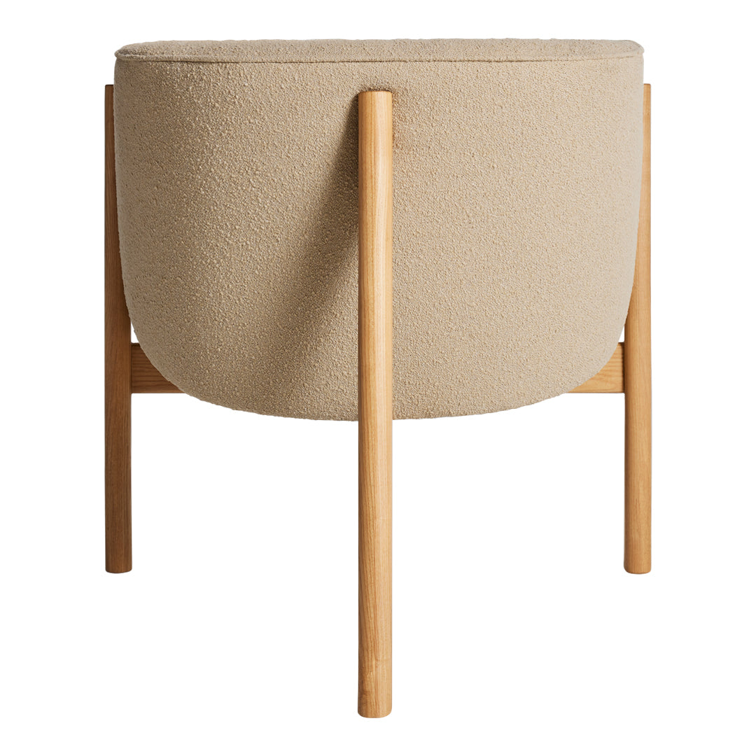 Beige textured planter with natural wood legs, featuring a simple and modern design.