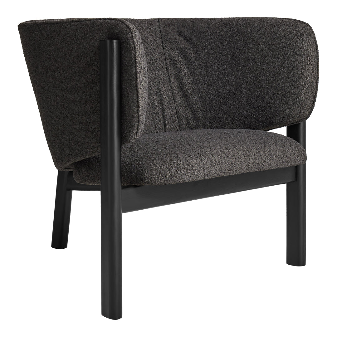 Modern two-tone chair featuring a textured dark gray upholstery and sleek black wooden legs. Ideal for contemporary spaces.