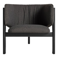 Stylish dark gray armchair featuring textured fabric and a minimalist black frame. Perfect for modern interiors.