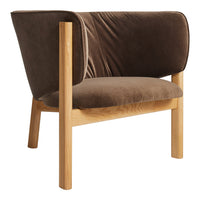 Cozy brown velvet chair with a smooth texture and minimalist wooden legs, perfect for modern interiors.