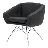 Stylish gray armchair with a textured fabric and sleek chrome legs, perfect for modern decor.