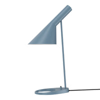 Modern blue desk lamp with a sleek, conical shade and circular base, perfect for minimalist decor.