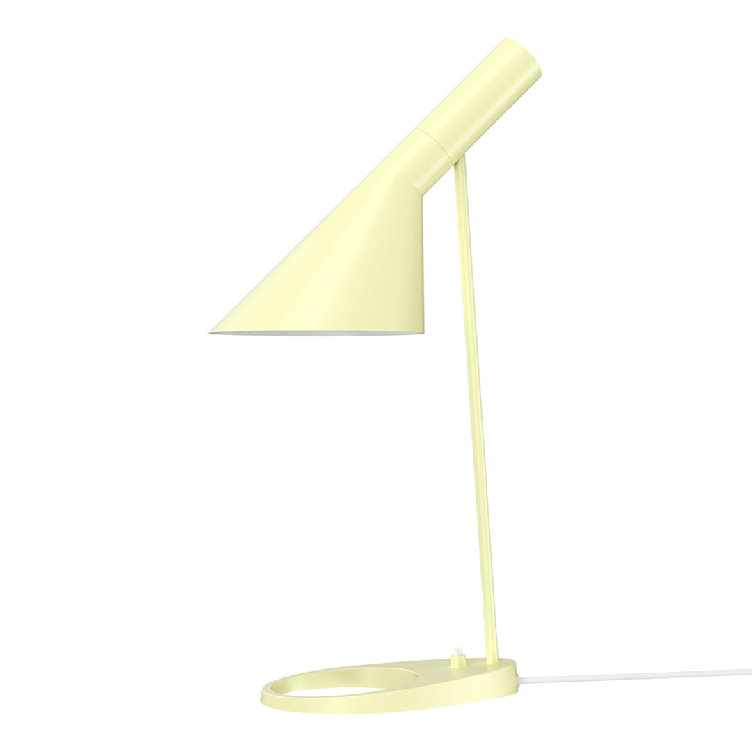 Yellow minimalist desk lamp with a sleek geometric design and smooth matte finish. Perfect for modern decor.