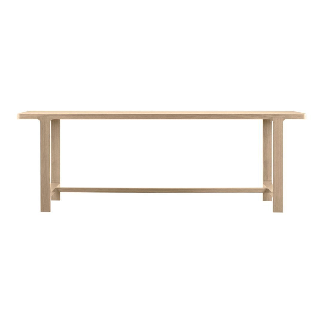 Light beige wooden table with a sleek, minimalist design and clean lines, perfect for modern decor.