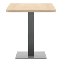Light oak tabletop with a sleek gray metal base and square design, perfect for modern interiors.