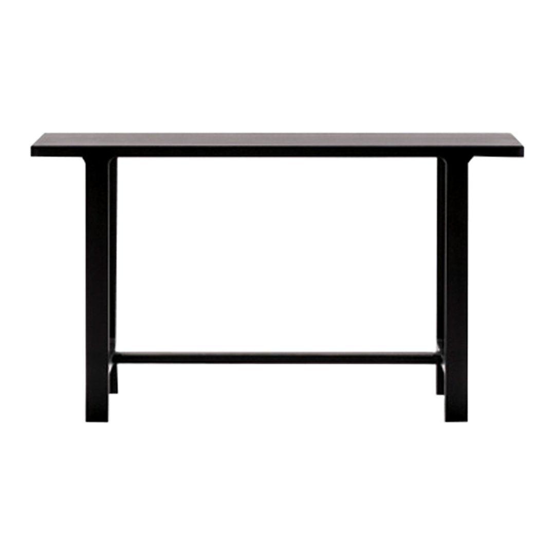 Sleek black console table with a minimalist design and smooth surface, perfect for modern interiors.