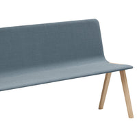 Blue upholstered bench with a minimalist design and light wooden legs. Simple, elegant, and perfect for modern decor.