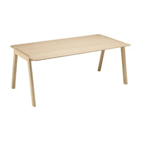 Light wood rectangular table with smooth finish and simple, modern design. Ideal for minimalistic decor.
