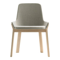 Light gray upholstered chair with a minimalist design and natural wood legs, perfect for modern interiors.