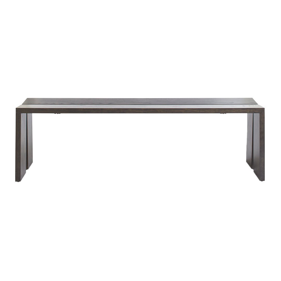Rectangular table featuring a sleek, dark wood finish with subtle grain patterns, perfect for modern decor.