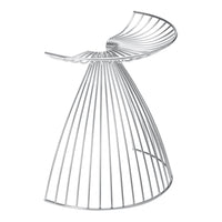 Sleek silver wire stool with a modern, curved design, featuring bold, open patterns for a contemporary look.