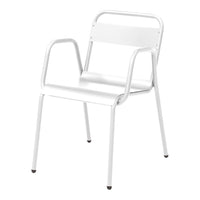 White metal chair with a sleek, minimalist design and smooth, clean lines. Perfect for modern spaces.