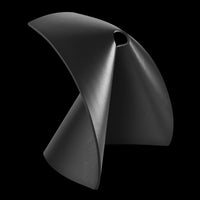 Sleek black decorative sculpture with a smooth, curved design and elegant folds. Perfect for modern decor.