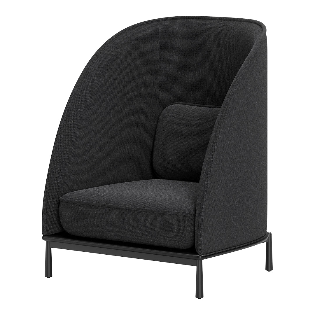 Black upholstered accent chair with a sleek, modern design and a minimalist silhouette. Ideal for contemporary decor.