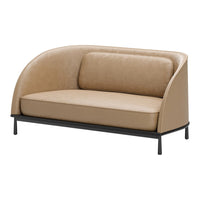 Beige lounge sofa with a smooth leather finish and sleek black metal legs, showcasing a modern, minimalist design.