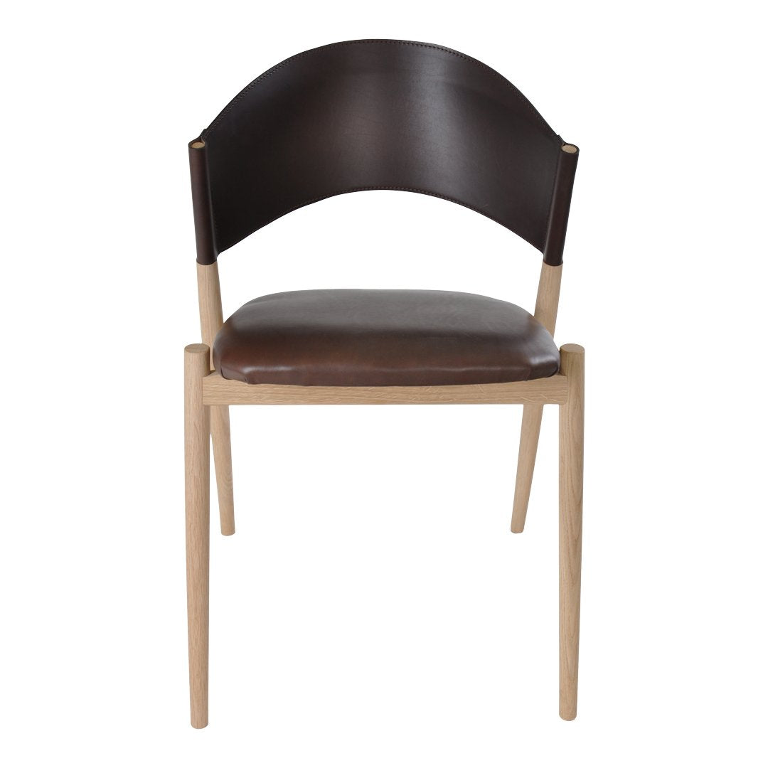 Stylish wooden chair with a dark brown seat and curved backrest, featuring a light natural wood frame.