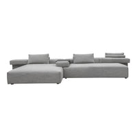Stylish gray sectional sofa with a sleek, minimalistic design and soft fabric upholstery. Perfect for contemporary living spaces.