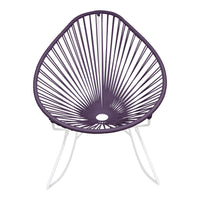 Purple Acapulco chair with striking woven pattern and white metal legs for a vibrant outdoor or indoor accent.