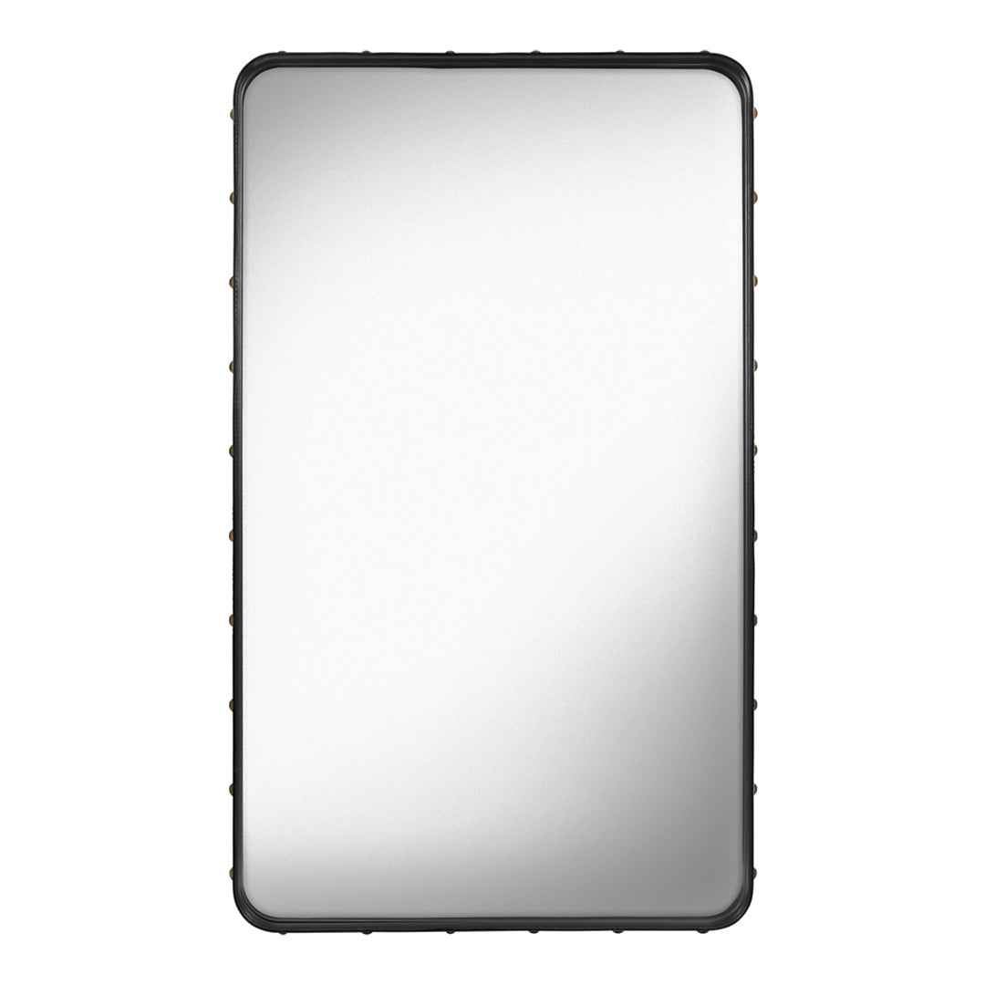 Black-framed rectangular mirror with a smooth, reflective surface, ideal for modern decor and styling.